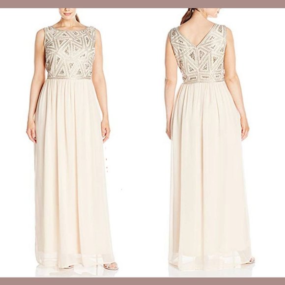 NWT Adrianna Papell Beaded Bodice A-Line Gown in‎ Rose [ Plus Size 14W ] - Picture 2 of 12